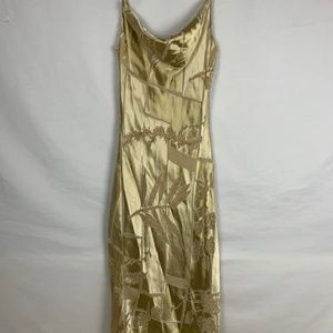 Vintage Womens Gold Slip Dress By Mannequines Size 6 Spaghetti Strap Made in USA